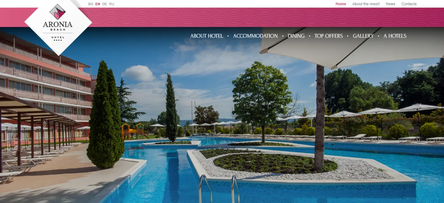 Главная страница сайта Aronia Beach Hotel