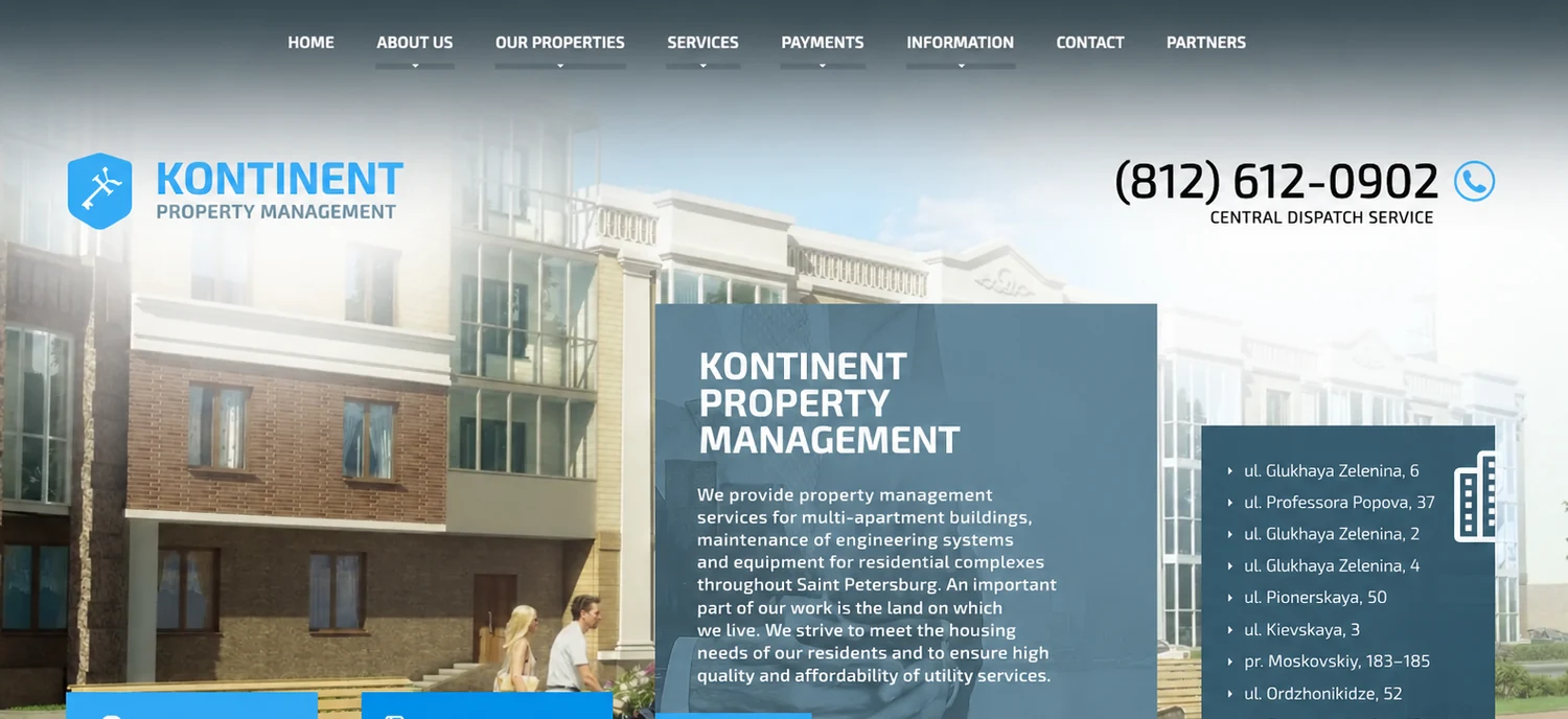Kontinent property management website homepage