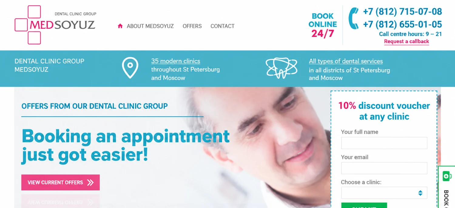 MedSoyuz clinic network website homepage