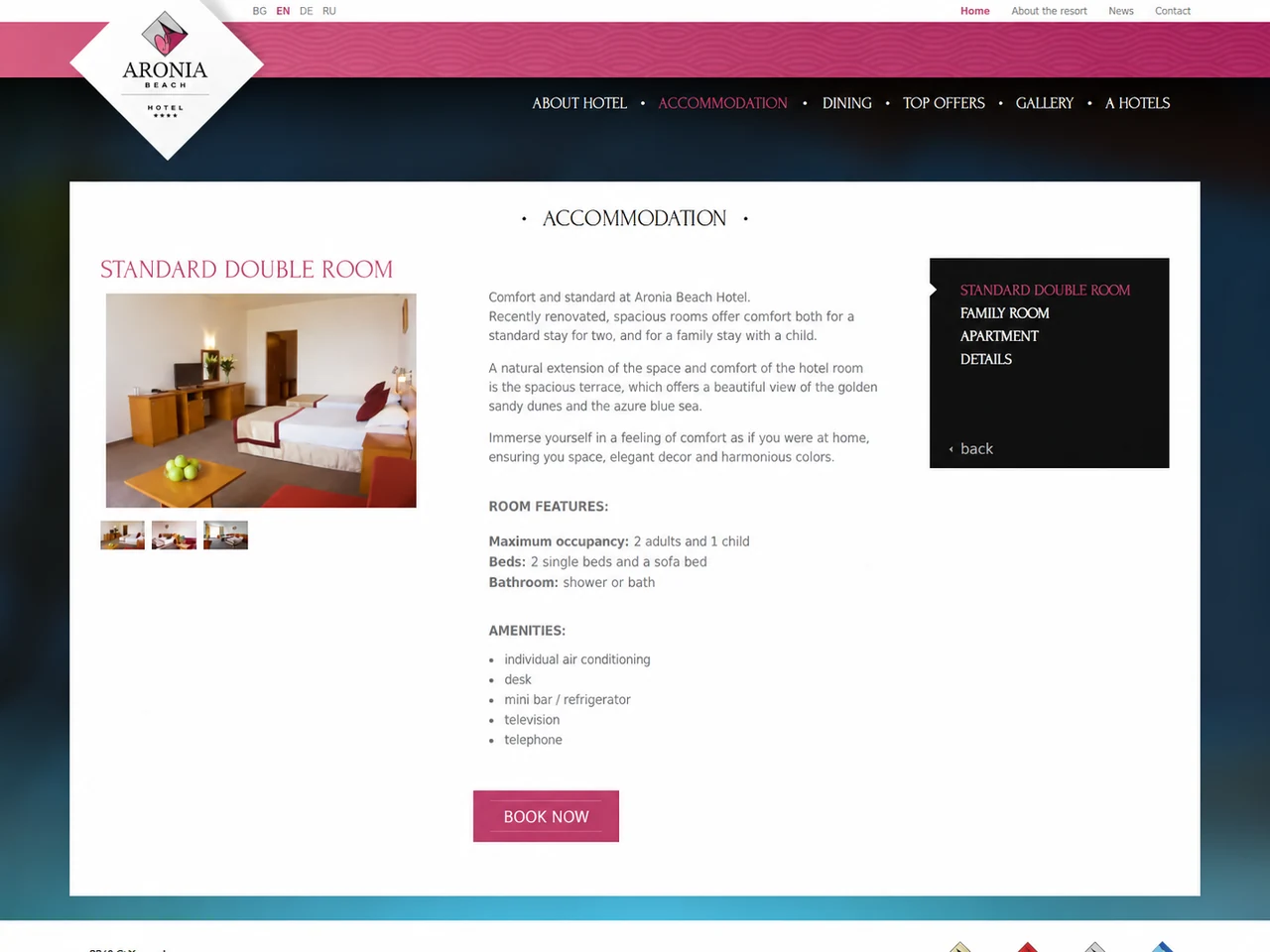 Aronia Beach Hotel room page