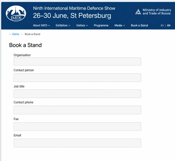Stand booking page